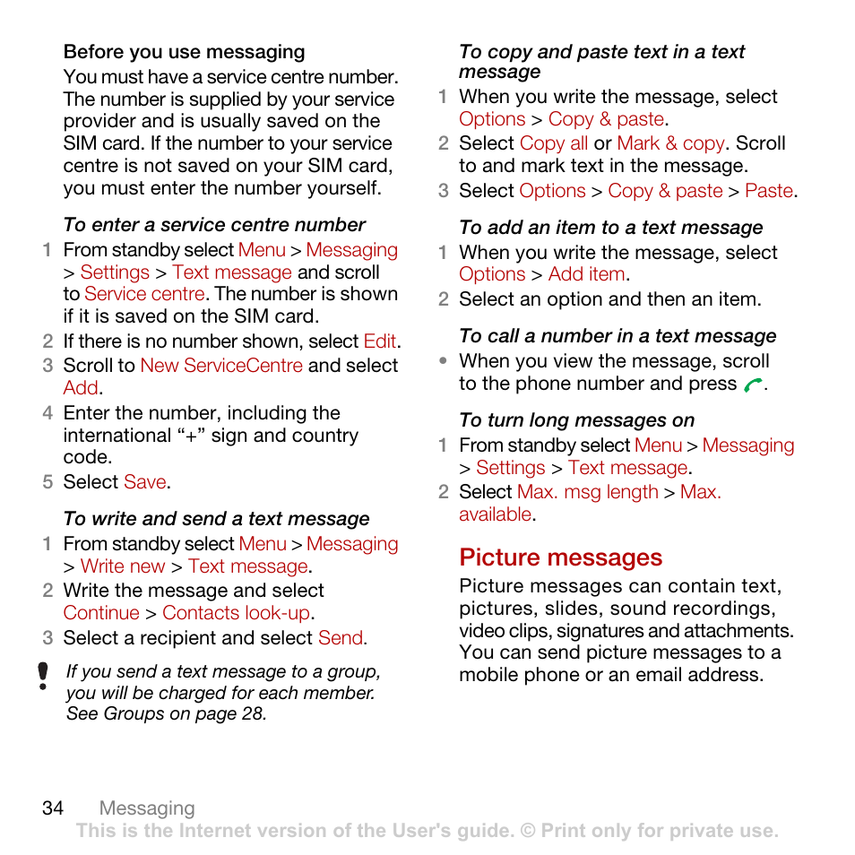 Picture messages | Tannoy CYBER-SHOT C902 User Manual | Page 36 / 82