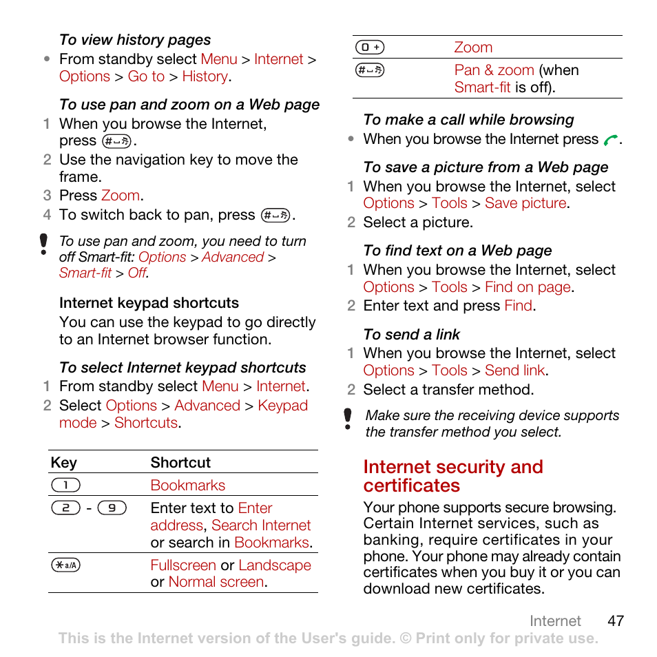 Internet security and certificates | Tannoy CYBER-SHOT C902 User Manual | Page 49 / 82