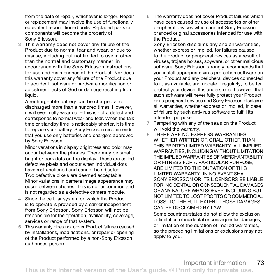 73 important information | Tannoy CYBER-SHOT C902 User Manual | Page 75 / 82