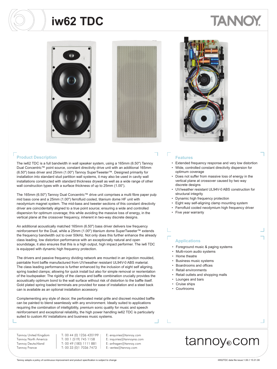 Tannoy iw62 TDC User Manual | 10 pages