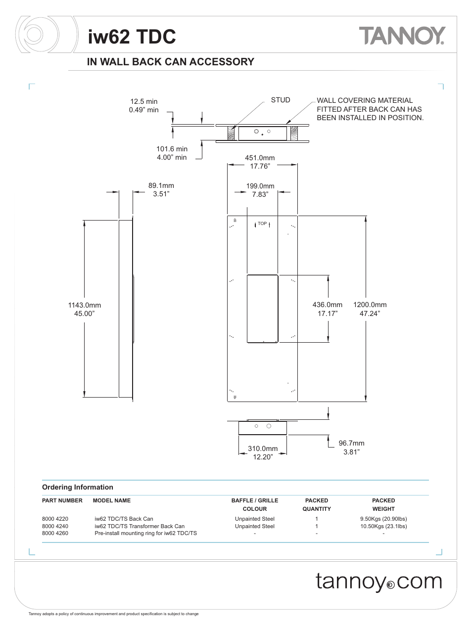Iw62 tdc | Tannoy iw62 TDC User Manual | Page 8 / 10