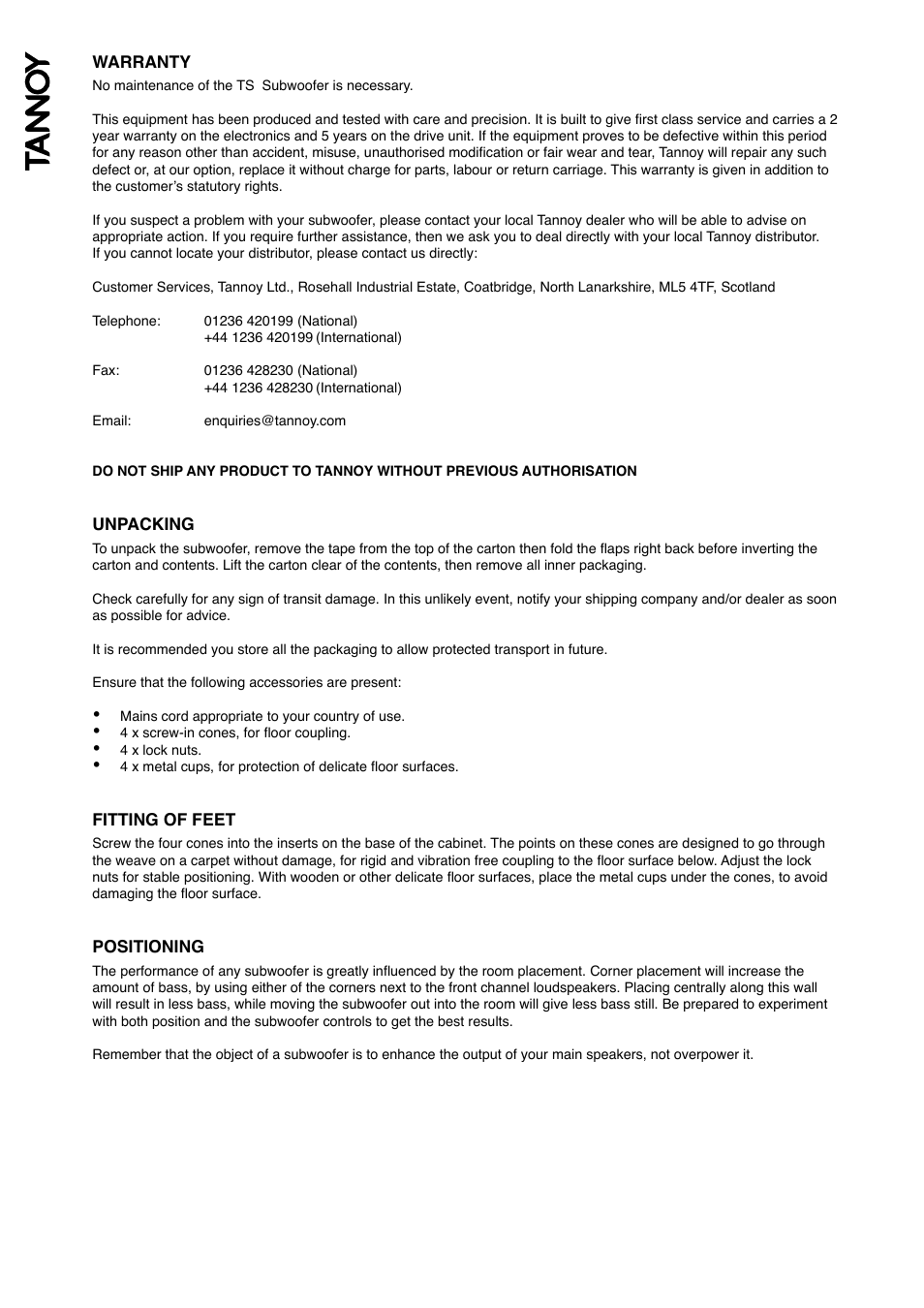 Tannoy Tanoy TS Sub User Manual | Page 4 / 12