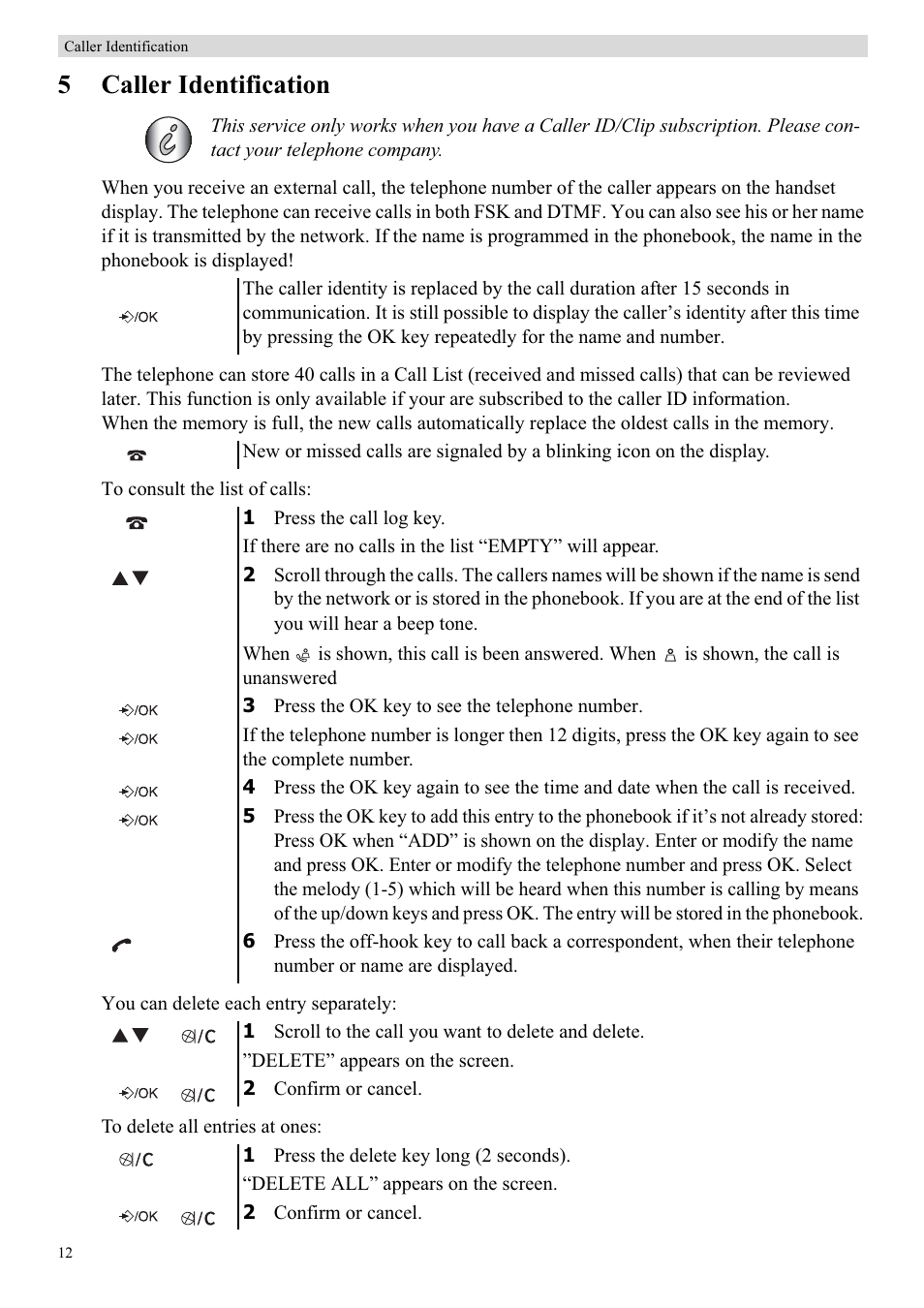 5caller identification | Topcom BUTLER E450 User Manual | Page 12 / 104