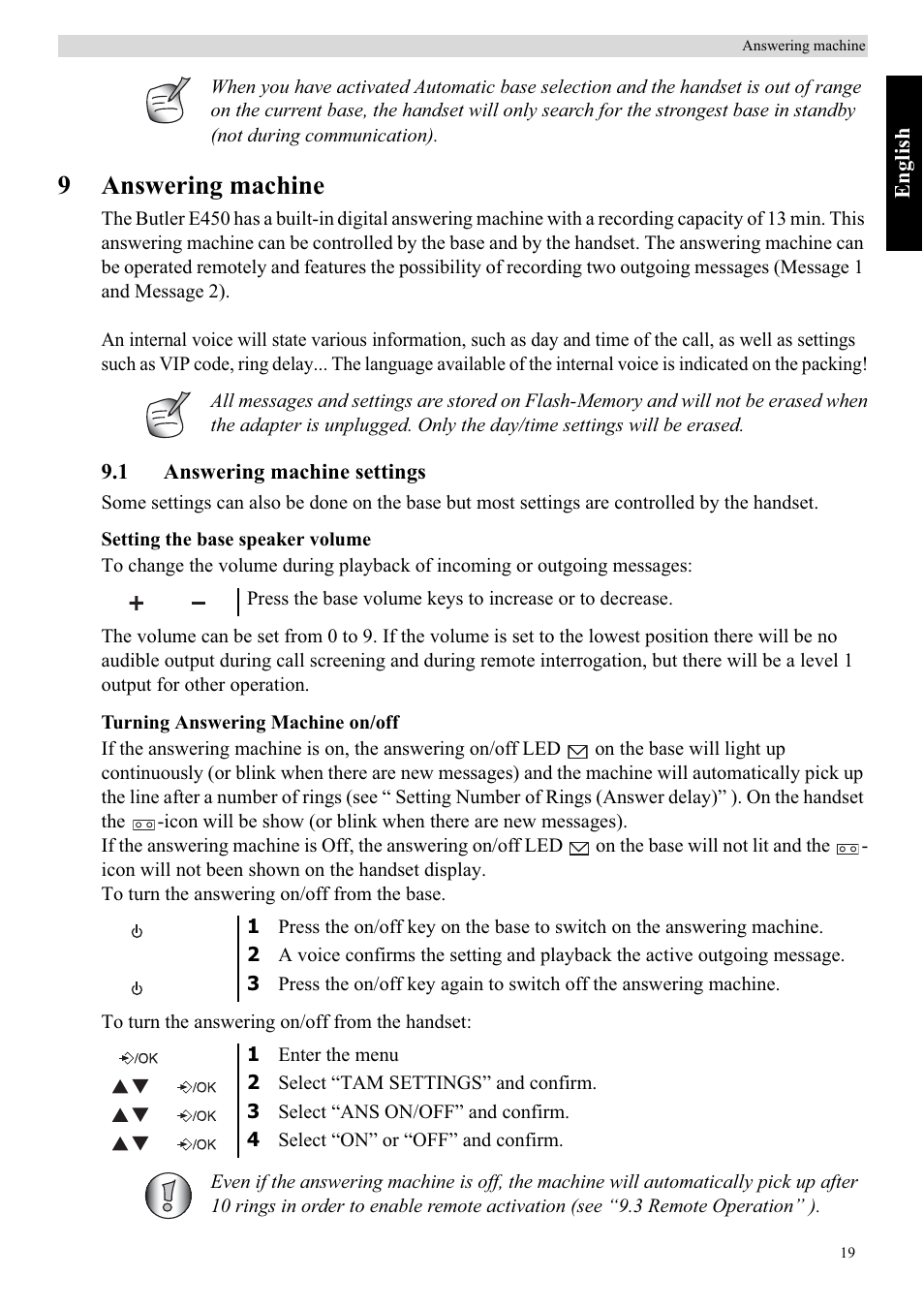 9answering machine | Topcom BUTLER E450 User Manual | Page 19 / 104