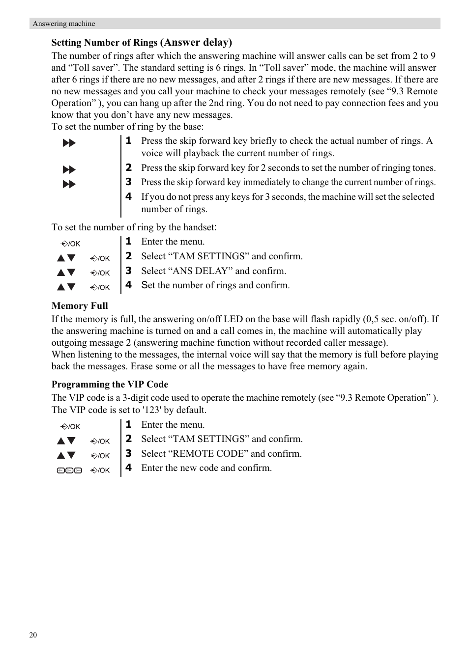 Answer delay), Setting number of rings | Topcom BUTLER E450 User Manual | Page 20 / 104