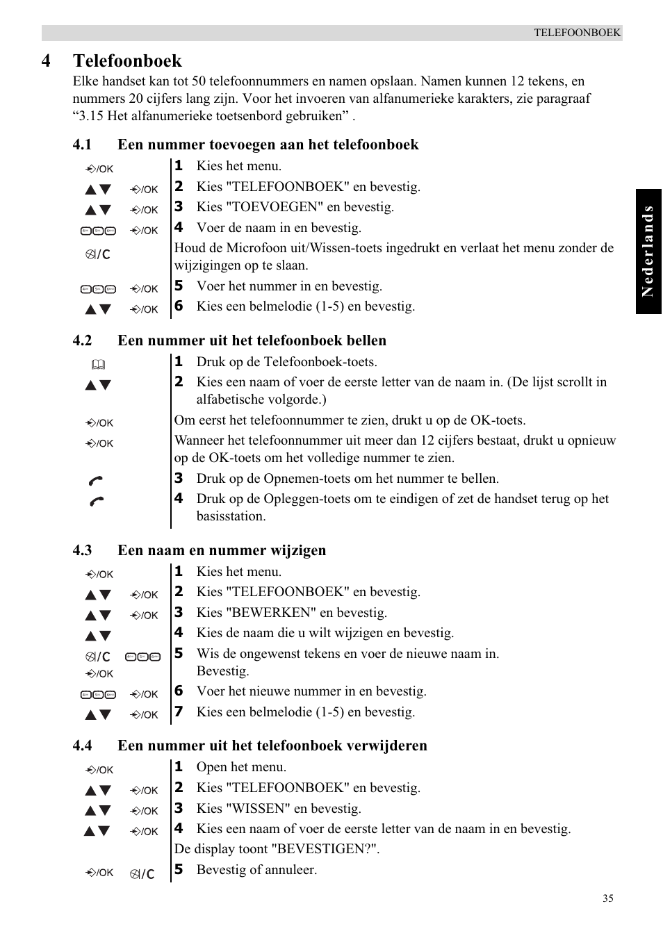 4telefoonboek, Nederlands | Topcom BUTLER E450 User Manual | Page 35 / 104