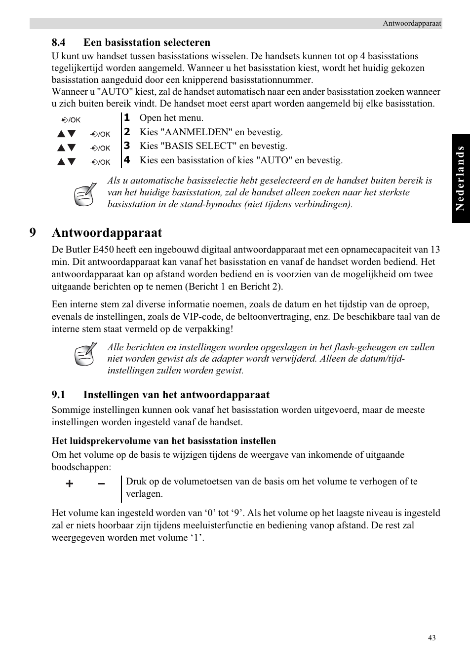 9antwoordapparaat | Topcom BUTLER E450 User Manual | Page 43 / 104