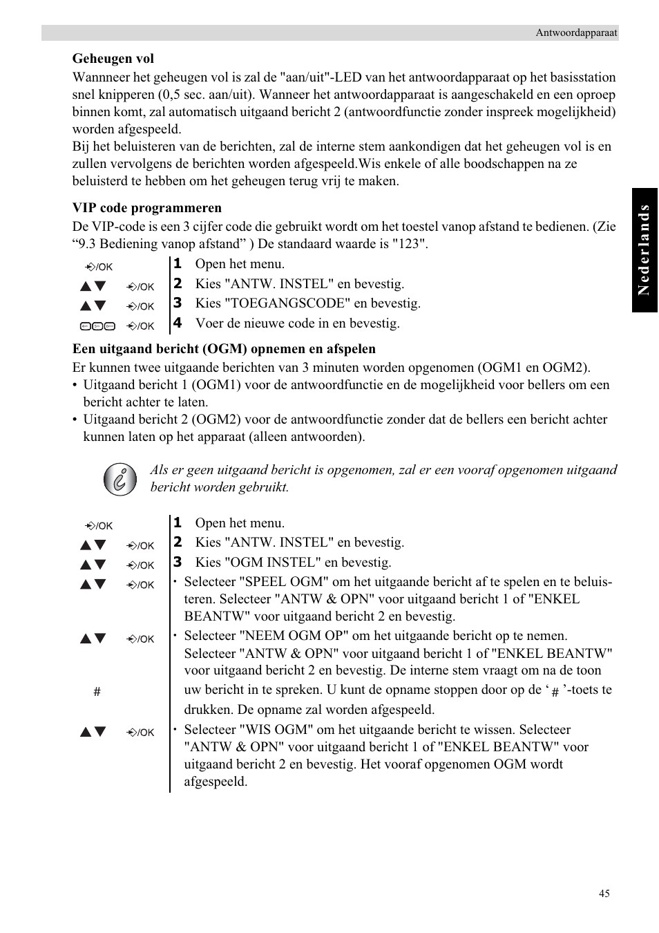 Nederlands | Topcom BUTLER E450 User Manual | Page 45 / 104