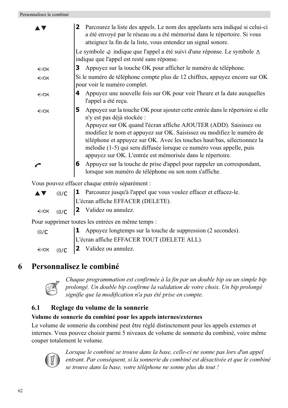 6personnalisez le combiné | Topcom BUTLER E450 User Manual | Page 62 / 104