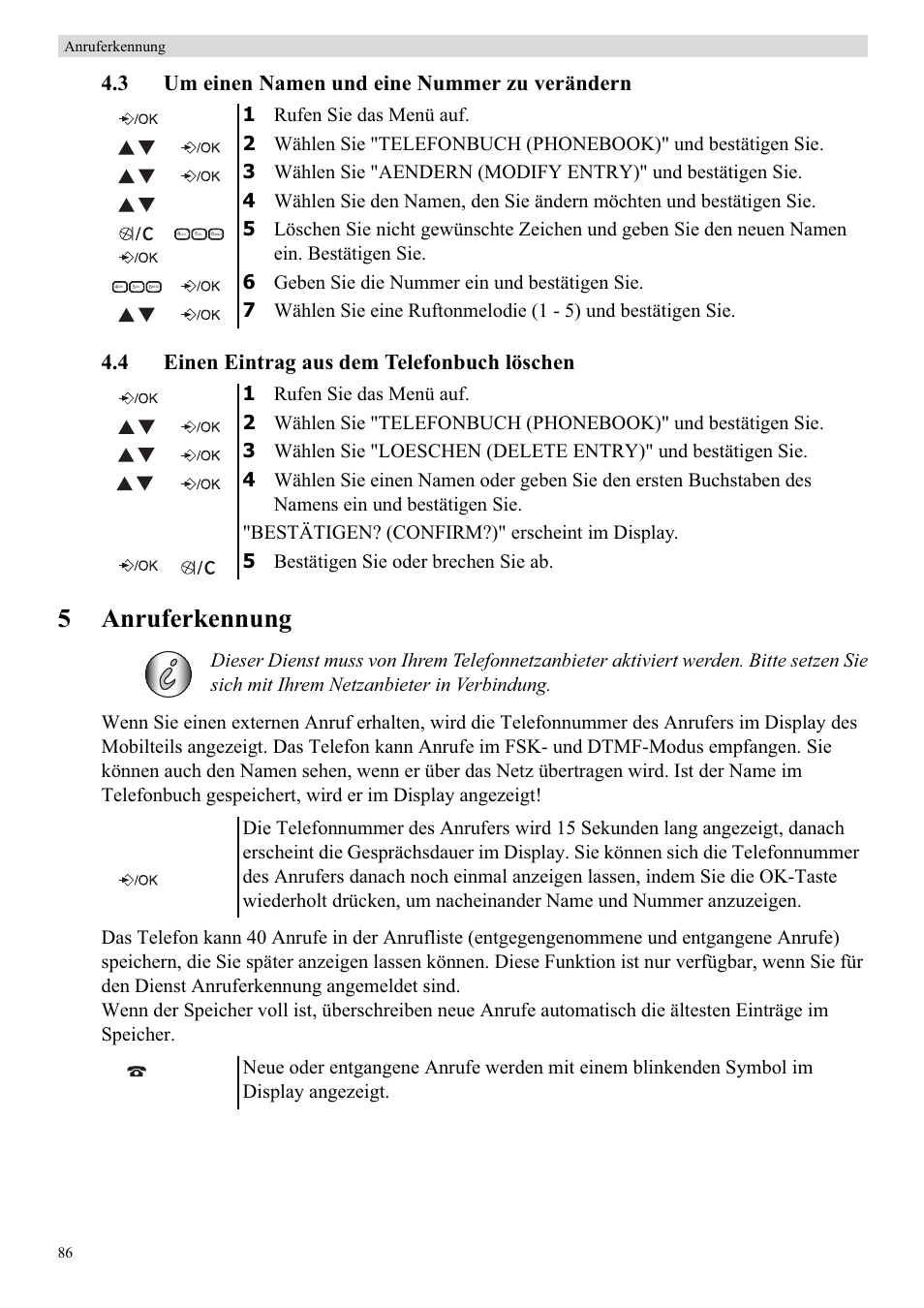 5anruferkennung | Topcom BUTLER E450 User Manual | Page 86 / 104