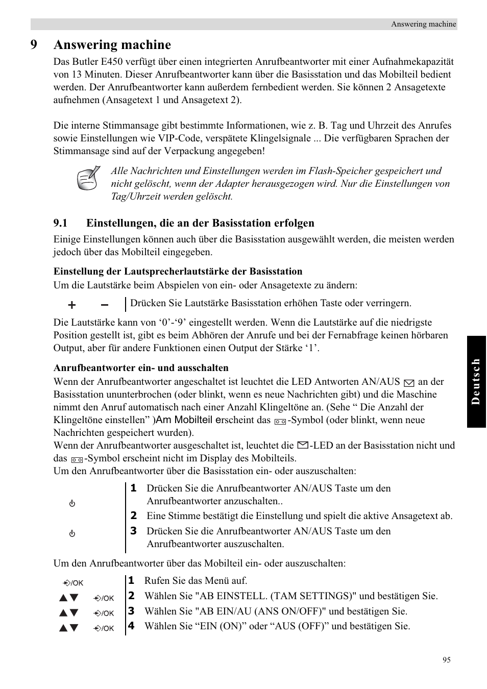 9answering machine | Topcom BUTLER E450 User Manual | Page 95 / 104