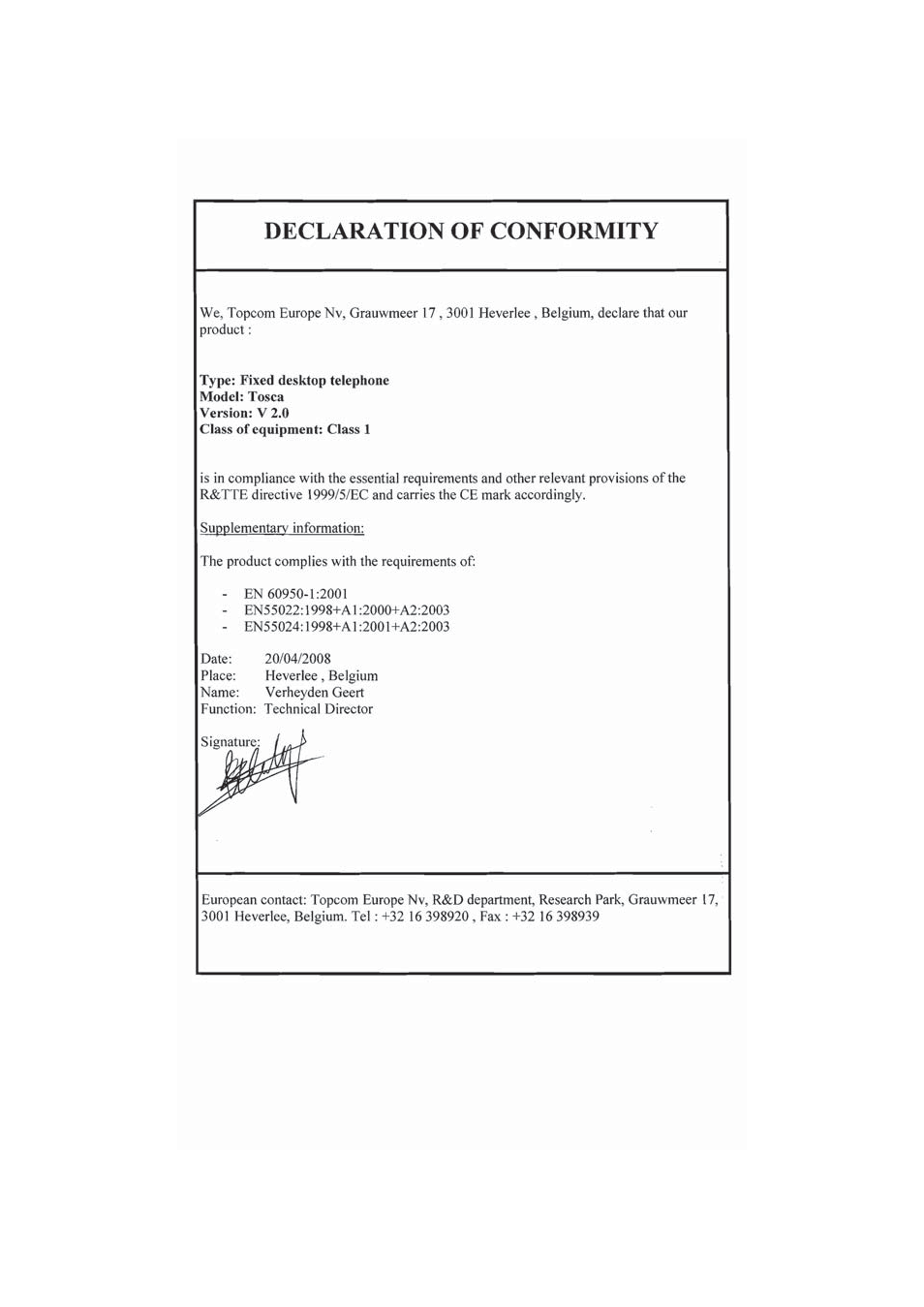 Topcom TOSCA User Manual | Page 19 / 20