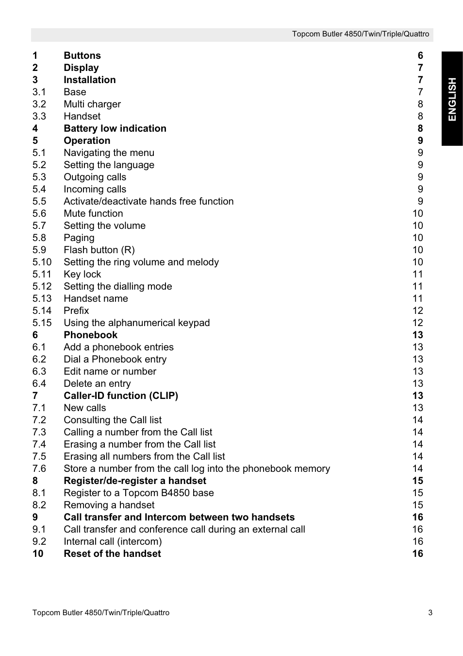 Topcom BUTLER 4850 User Manual | Page 3 / 24