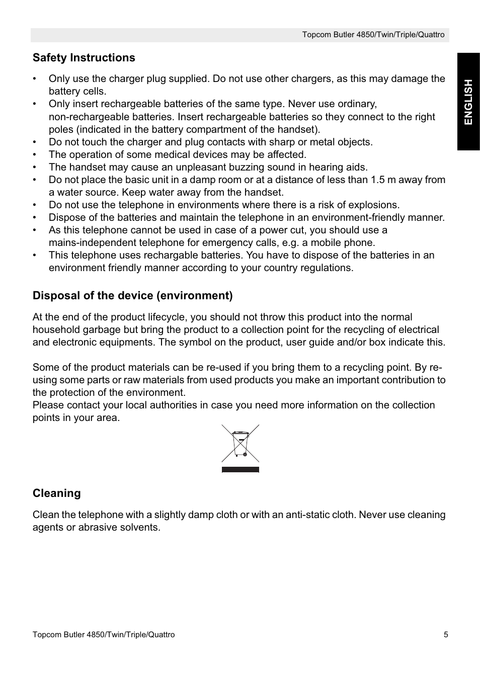 Topcom BUTLER 4850 User Manual | Page 5 / 24