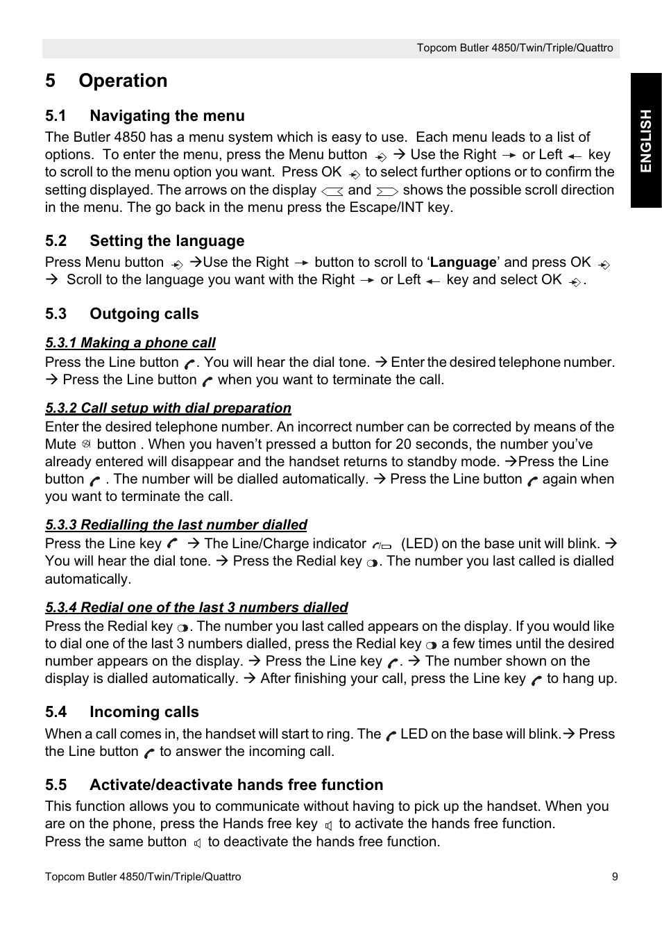 5operation | Topcom BUTLER 4850 User Manual | Page 9 / 24