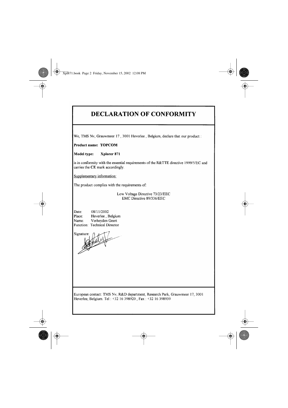 Topcom Xplorer 871 User Manual | Page 2 / 43