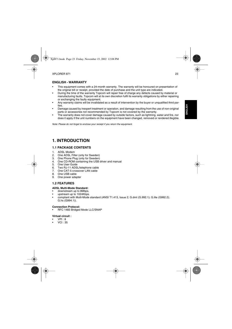 Introduction | Topcom Xplorer 871 User Manual | Page 23 / 43
