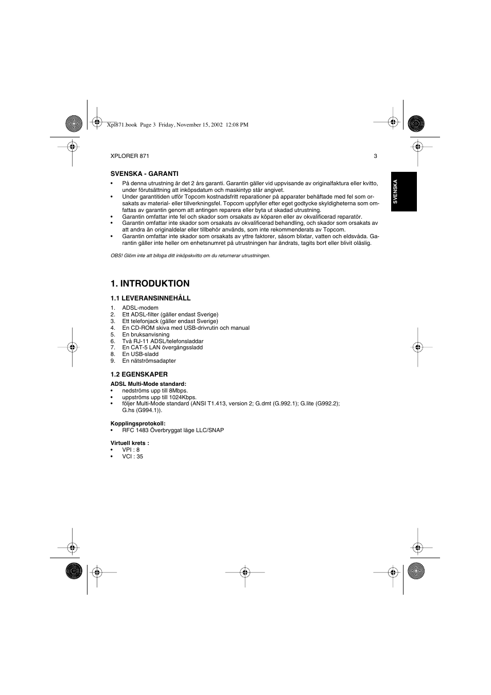 Introduktion | Topcom Xplorer 871 User Manual | Page 3 / 43