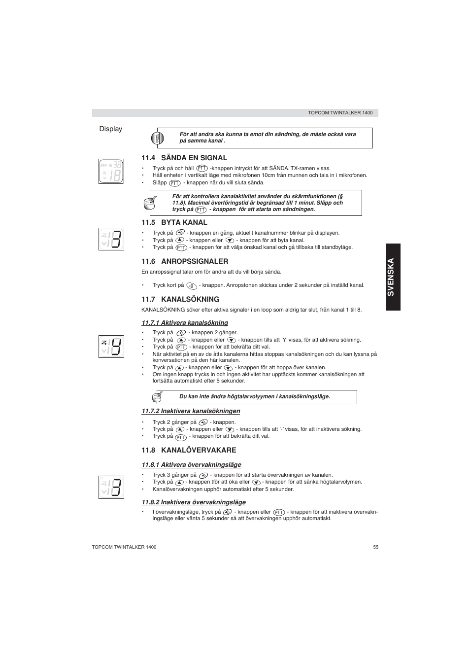 Svenska | Topcom Twintalker 1400 User Manual | Page 55 / 100