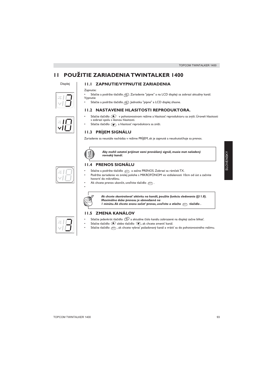 11 pou, Itie zariadenia twintalker 1400 | Topcom Twintalker 1400 User Manual | Page 93 / 100