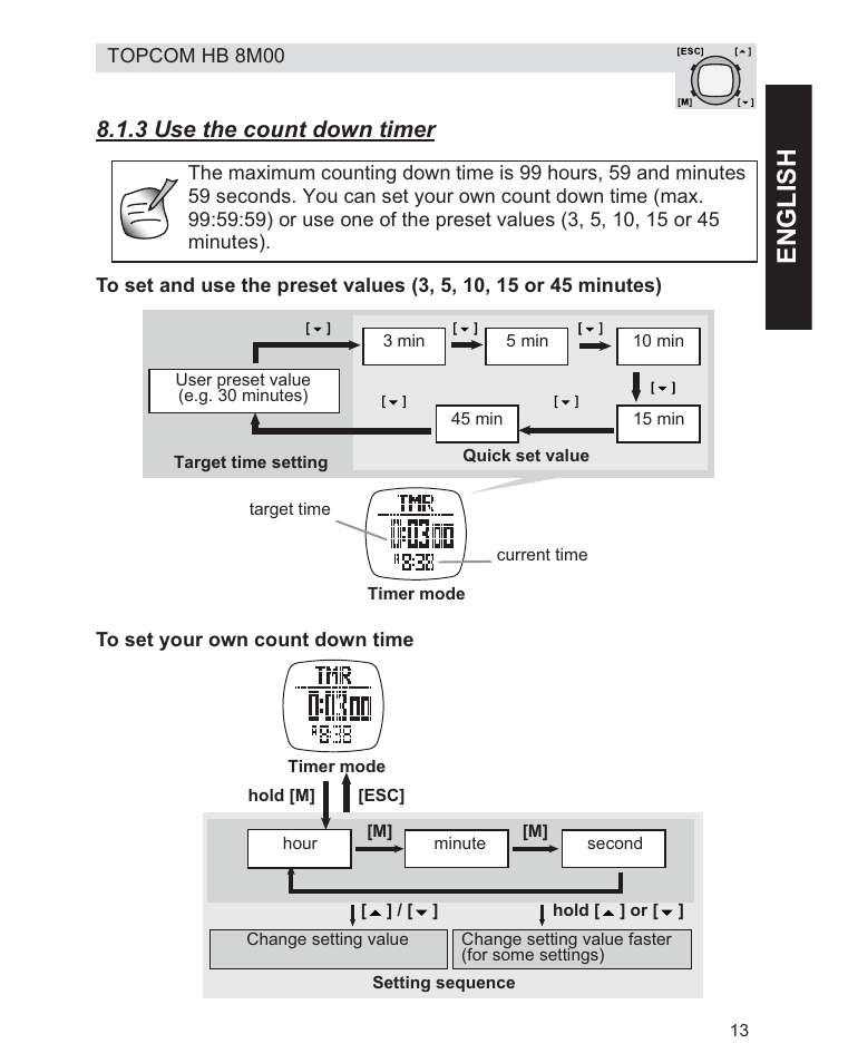 Engl ish, 3 use the count down timer | Topcom HB 8M00 User Manual | Page 13 / 40