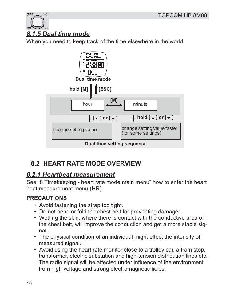 5 dual time mode | Topcom HB 8M00 User Manual | Page 16 / 40