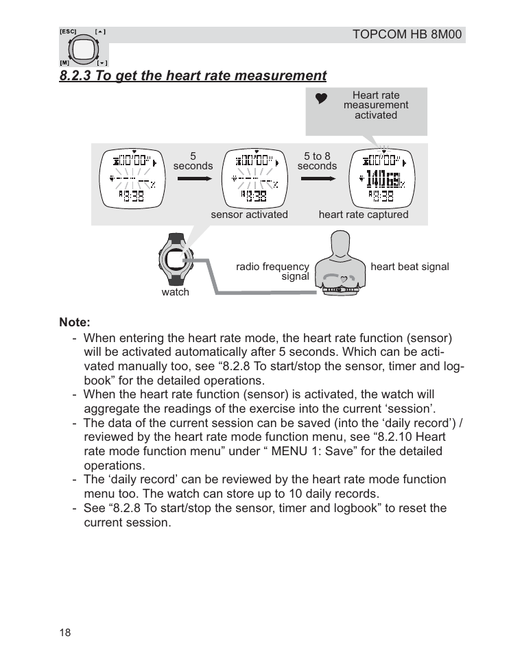 3 to get the heart rate measurement | Topcom HB 8M00 User Manual | Page 18 / 40
