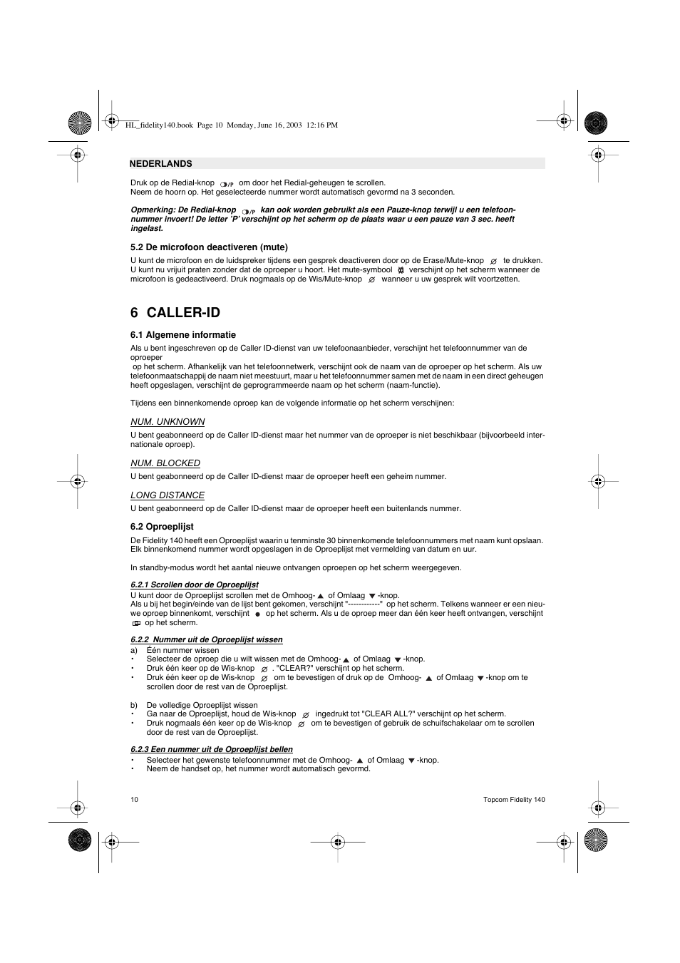 6 caller-id | Topcom FIDELITY 140 User Manual | Page 10 / 60