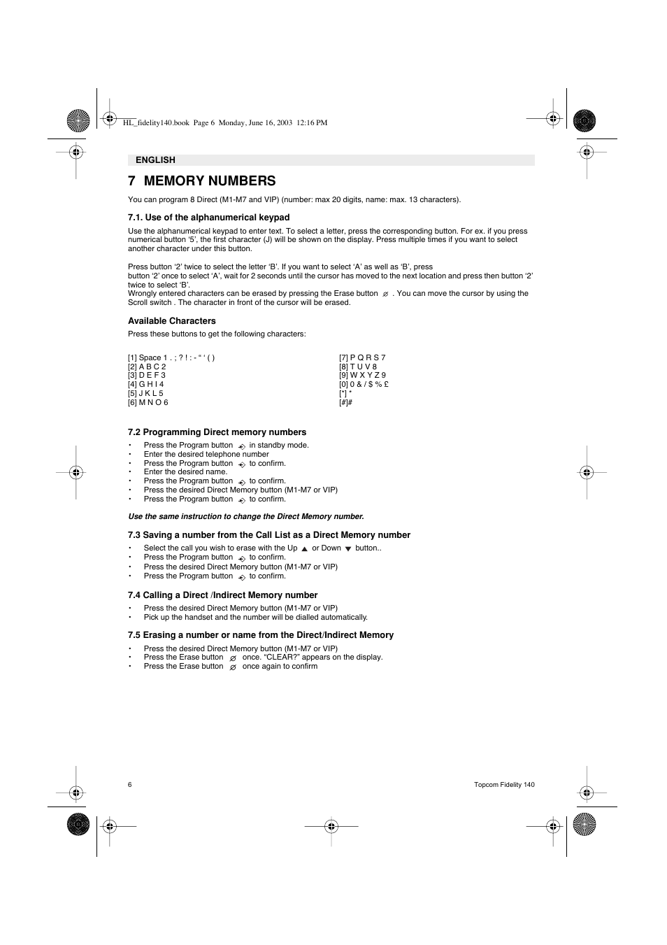 Topcom FIDELITY 140 User Manual | Page 6 / 60
