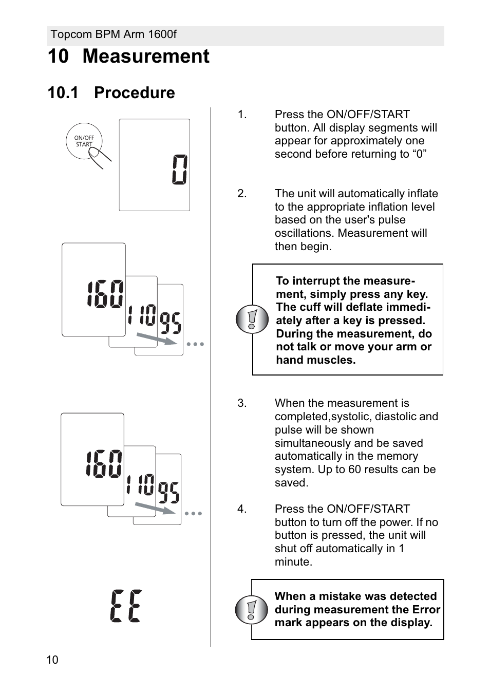 10 measurement, 1 procedure | Topcom BPM ARM 1600F User Manual | Page 10 / 96