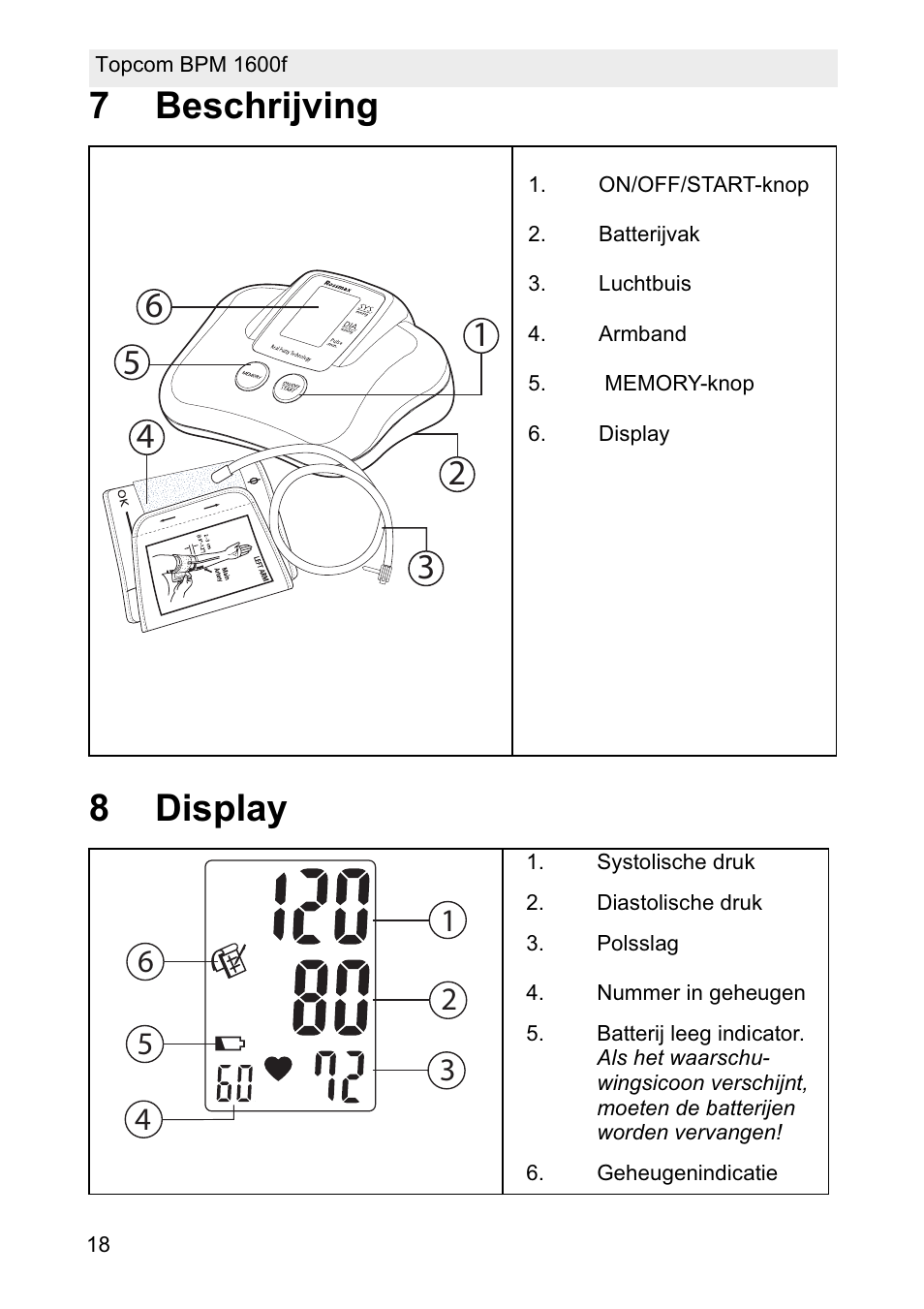 7beschrijving 8 display | Topcom BPM ARM 1600F User Manual | Page 18 / 96