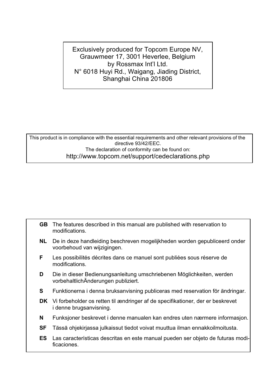 Topcom BPM ARM 1600F User Manual | Page 2 / 96