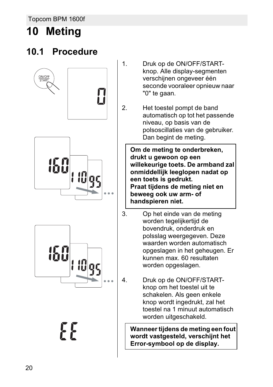 10 meting, 1 procedure | Topcom BPM ARM 1600F User Manual | Page 20 / 96