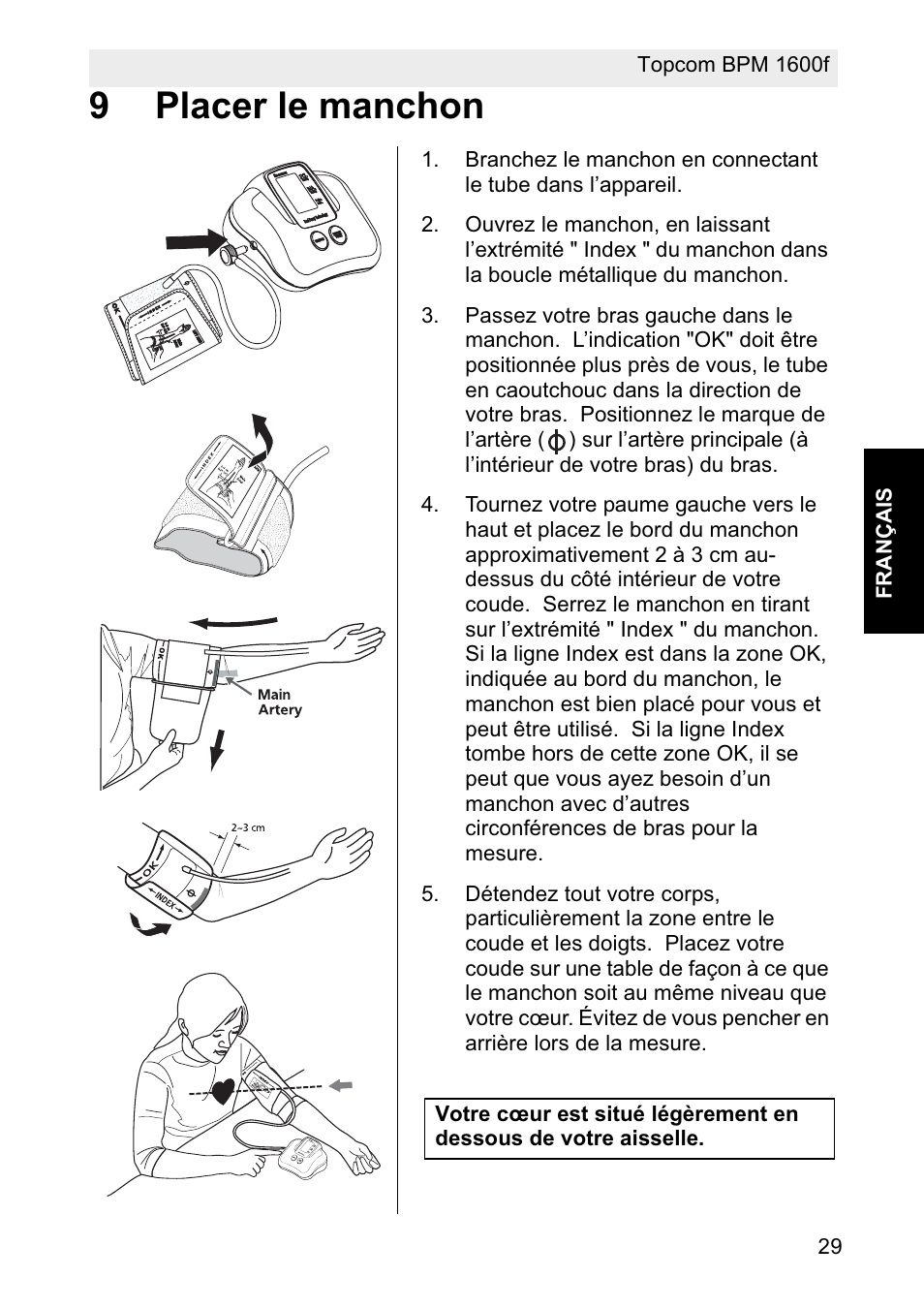 9placer le manchon | Topcom BPM ARM 1600F User Manual | Page 29 / 96