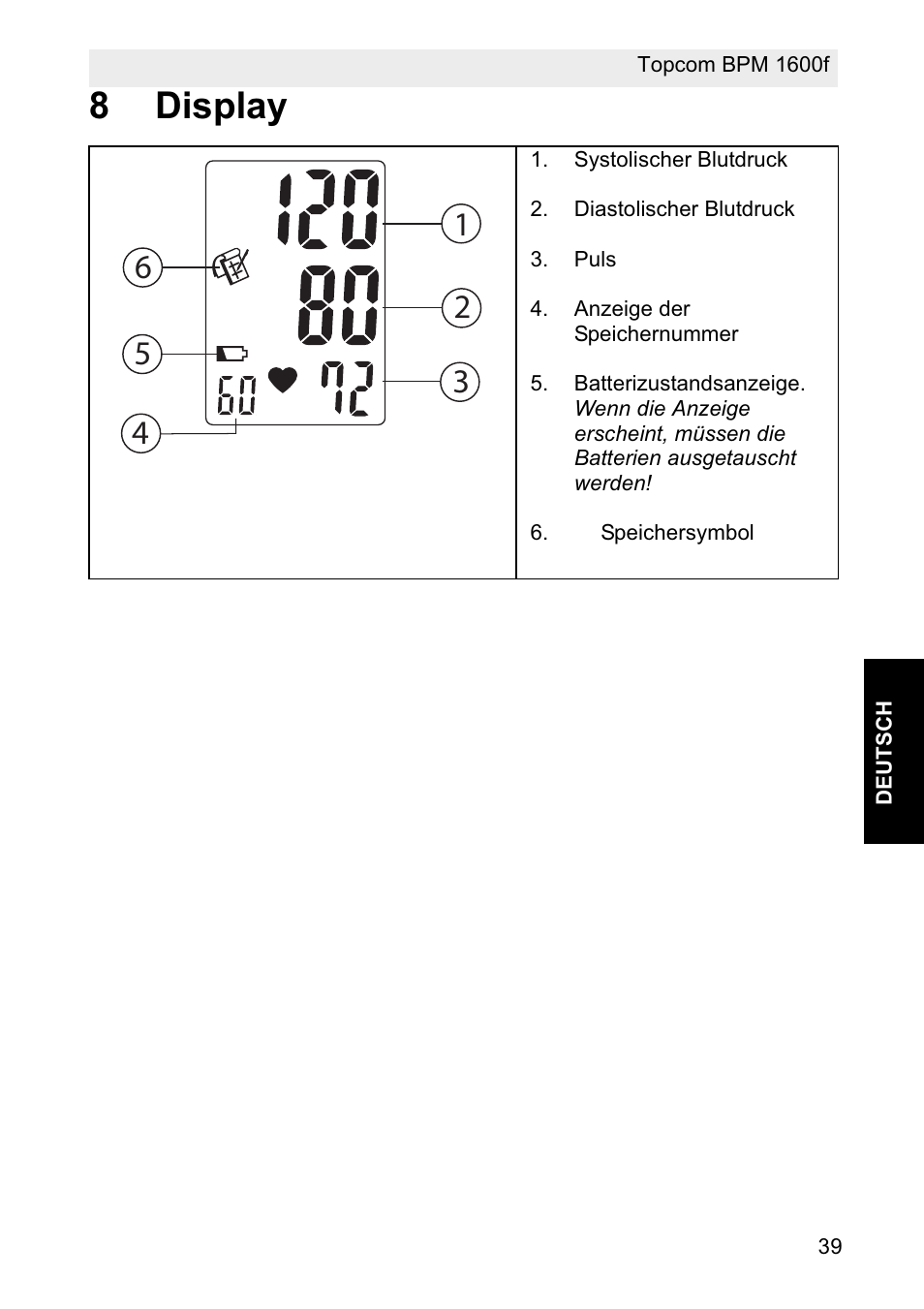 8display | Topcom BPM ARM 1600F User Manual | Page 39 / 96