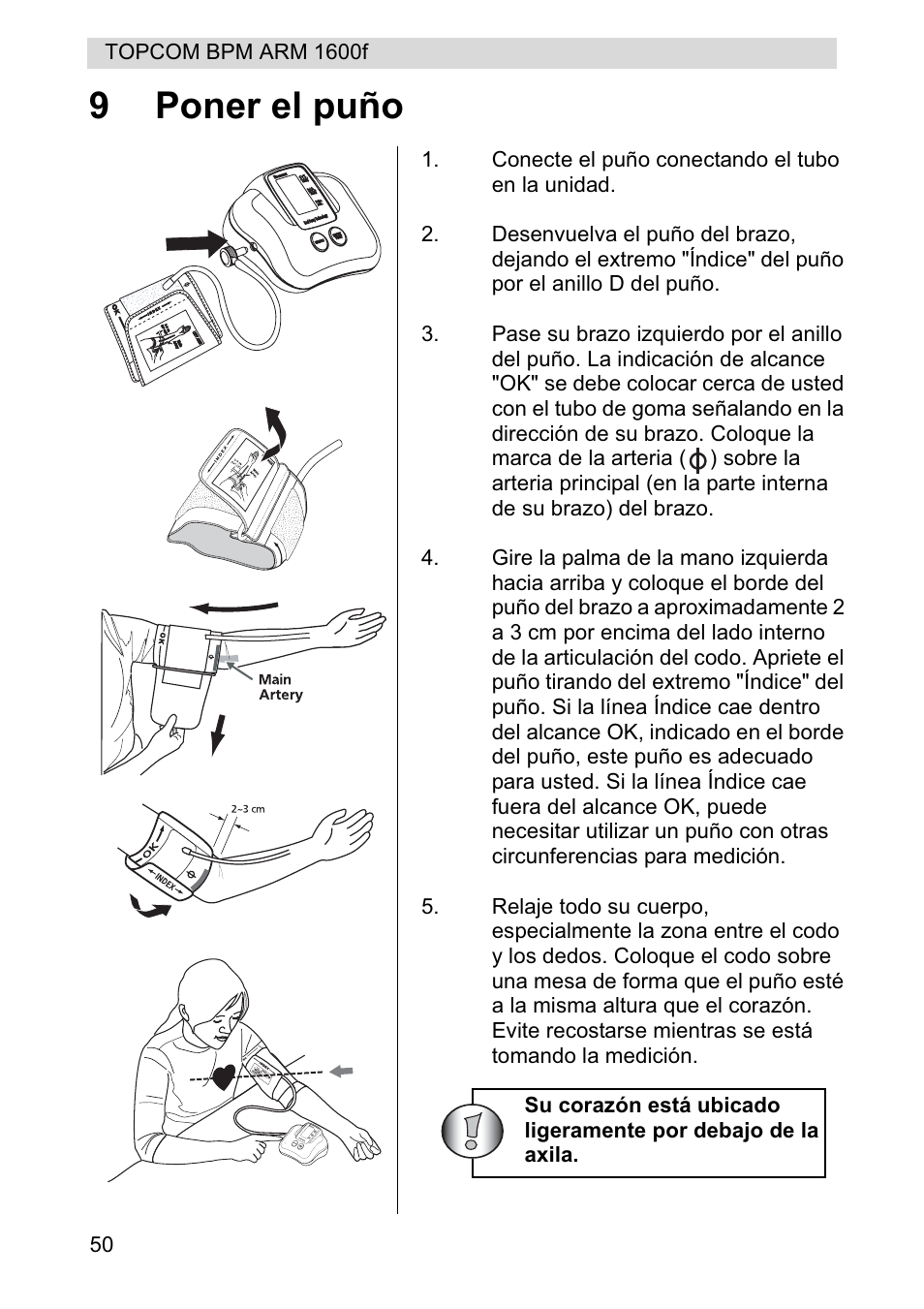 9poner el puño | Topcom BPM ARM 1600F User Manual | Page 50 / 96