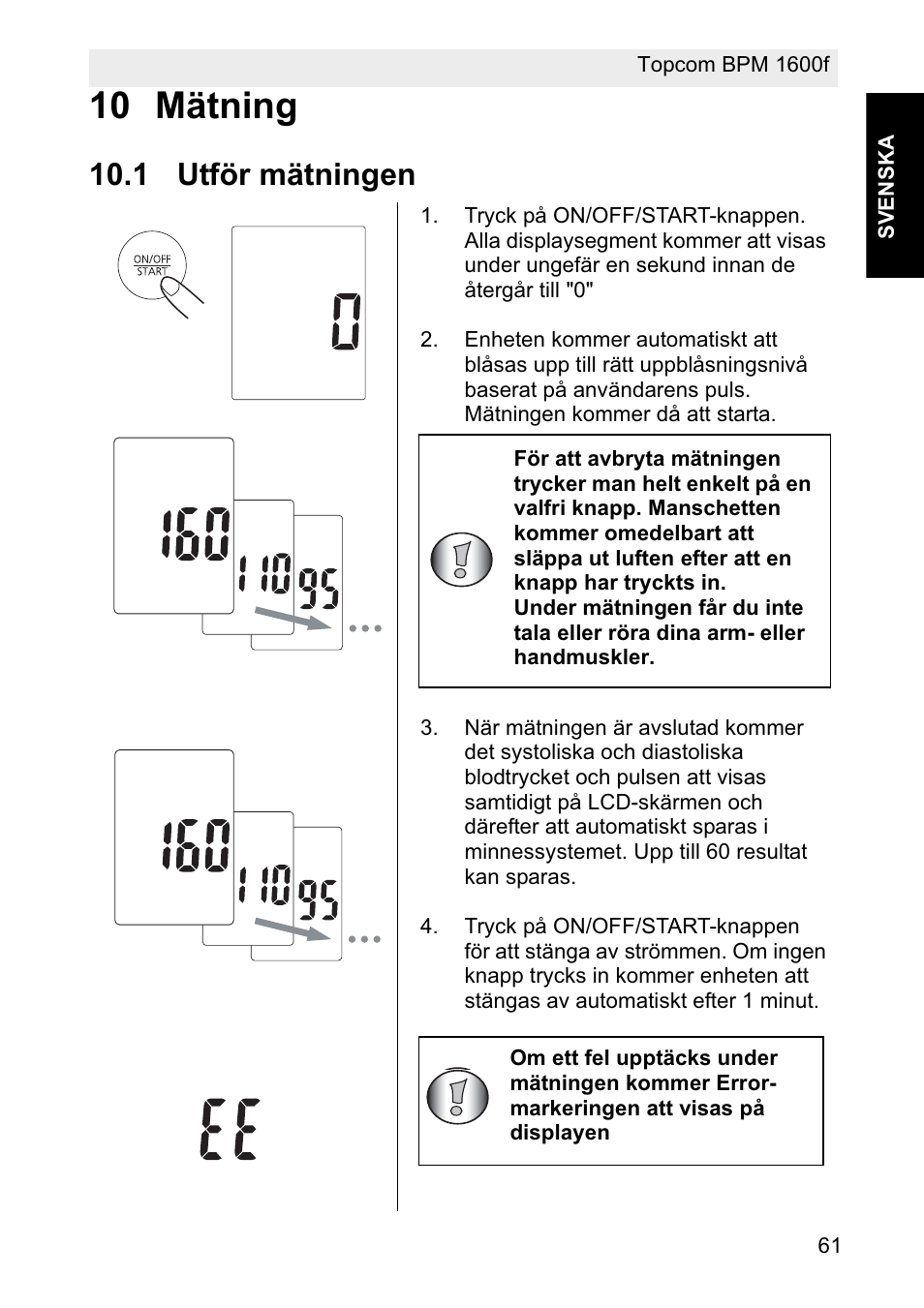 10 mätning, 1 utför mätningen | Topcom BPM ARM 1600F User Manual | Page 61 / 96