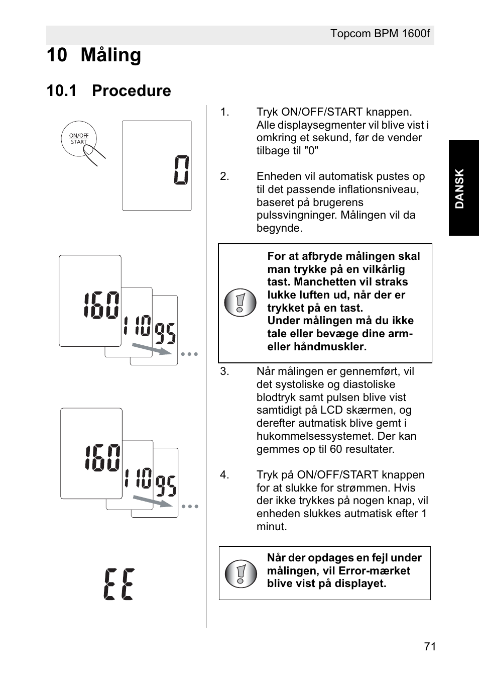 10 måling, 1 procedure | Topcom BPM ARM 1600F User Manual | Page 71 / 96