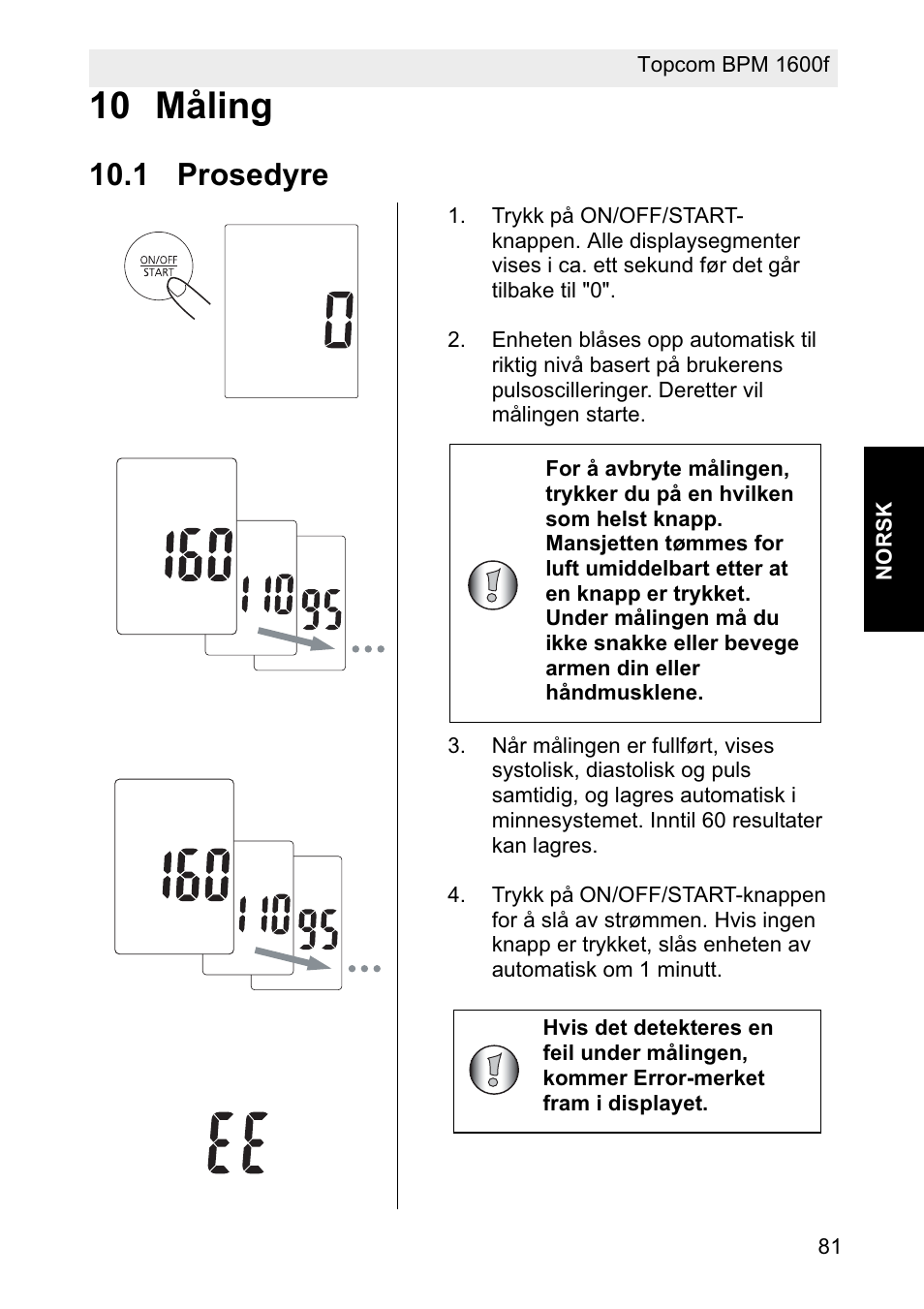 10 måling, 1 prosedyre | Topcom BPM ARM 1600F User Manual | Page 81 / 96