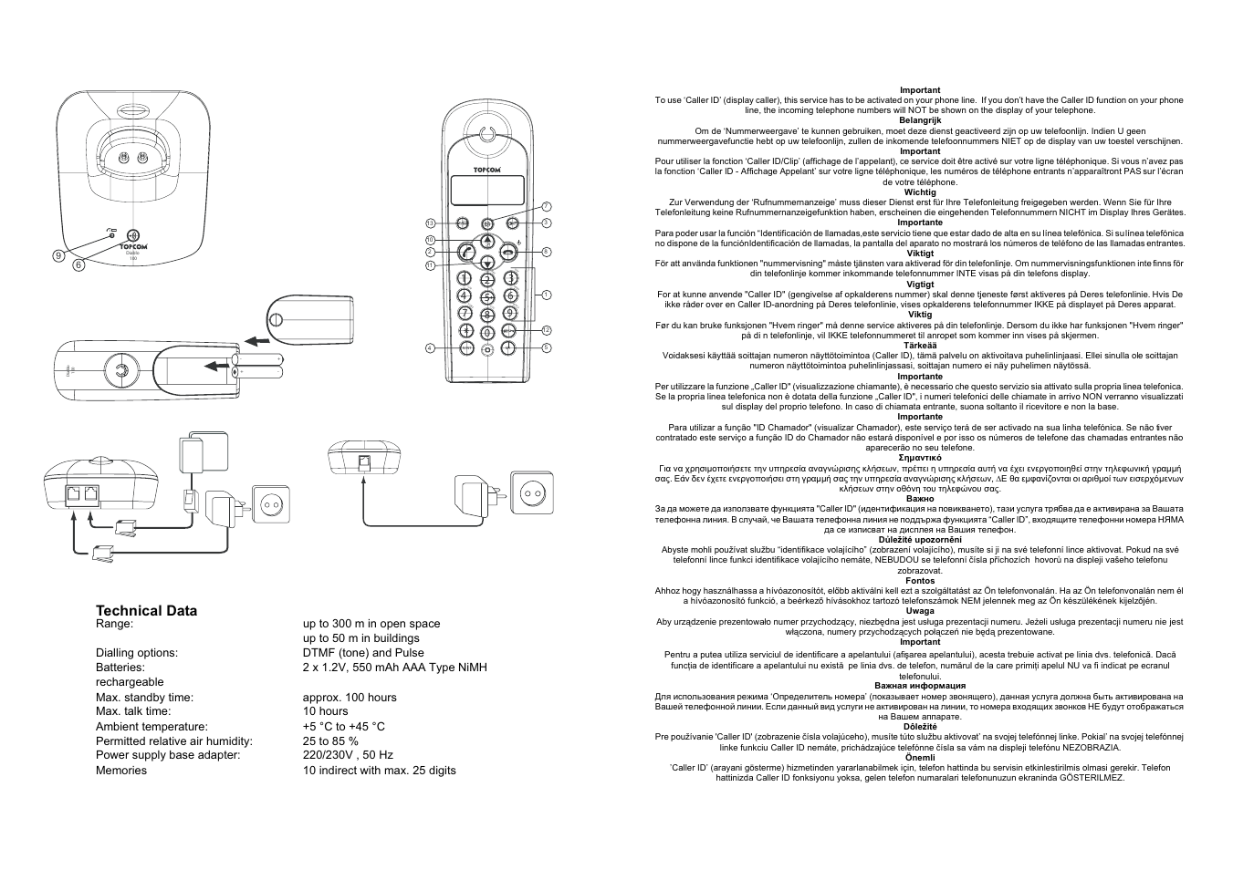 Technical data | Topcom DIABLO 100 User Manual | Page 2 / 36