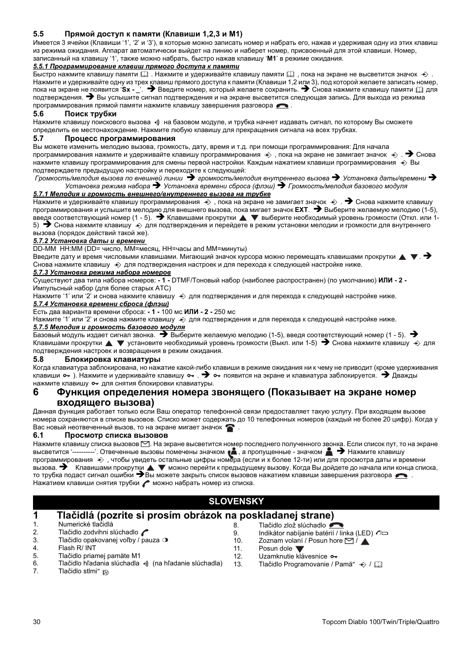 Slovensky | Topcom DIABLO 100 User Manual | Page 30 / 36