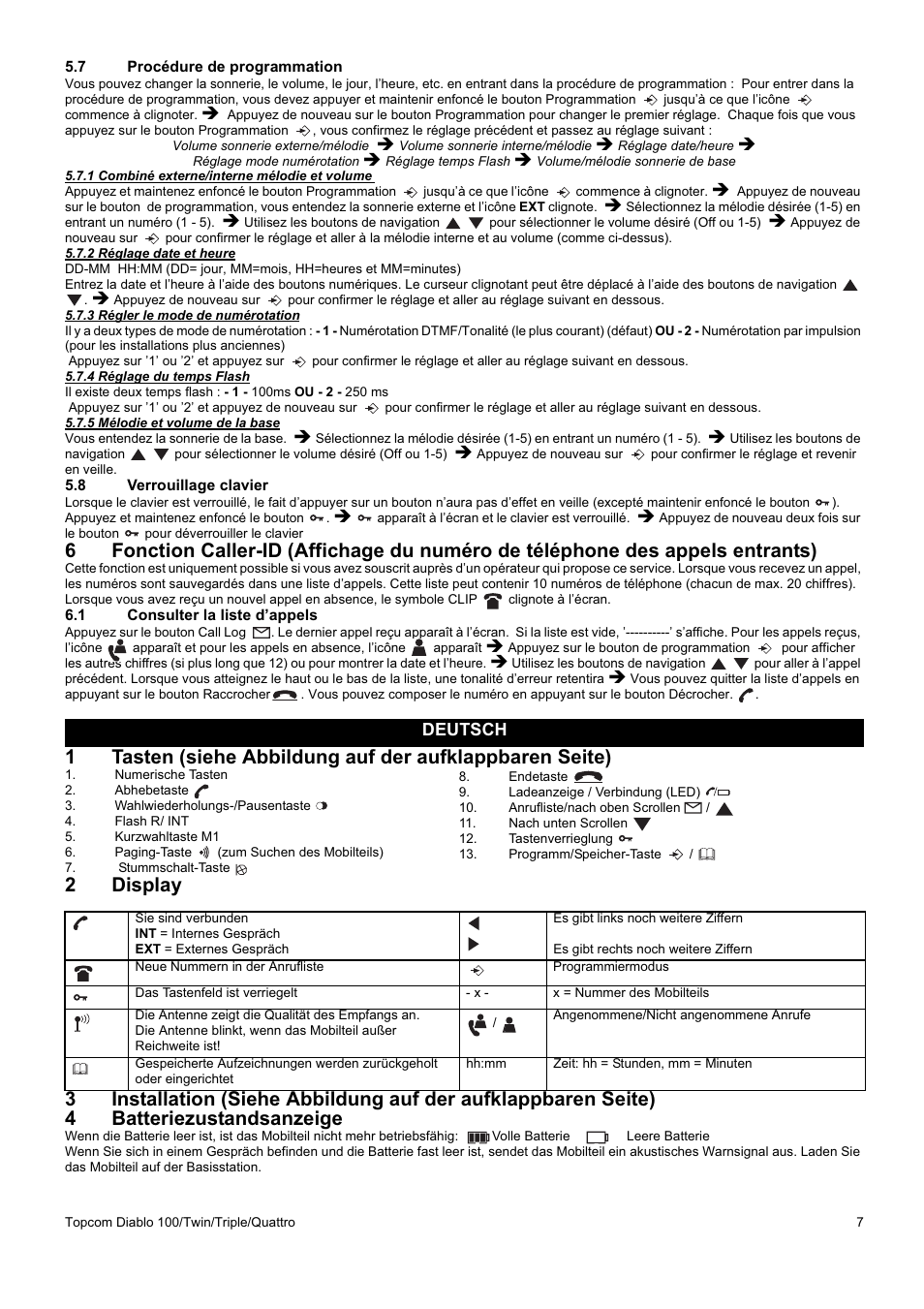 Deutsch | Topcom DIABLO 100 User Manual | Page 7 / 36