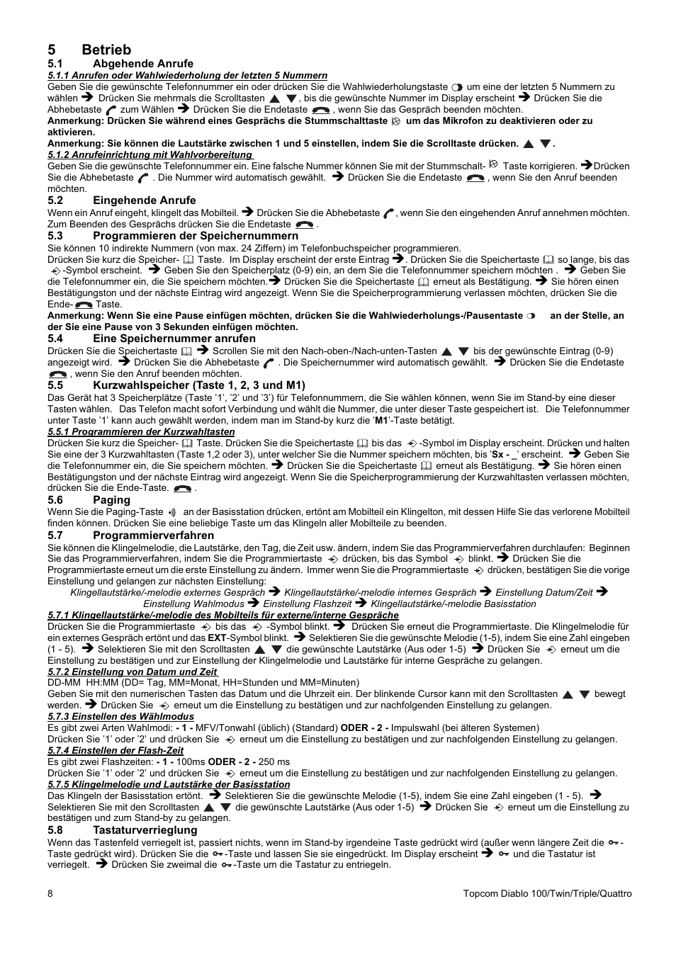 5betrieb | Topcom DIABLO 100 User Manual | Page 8 / 36