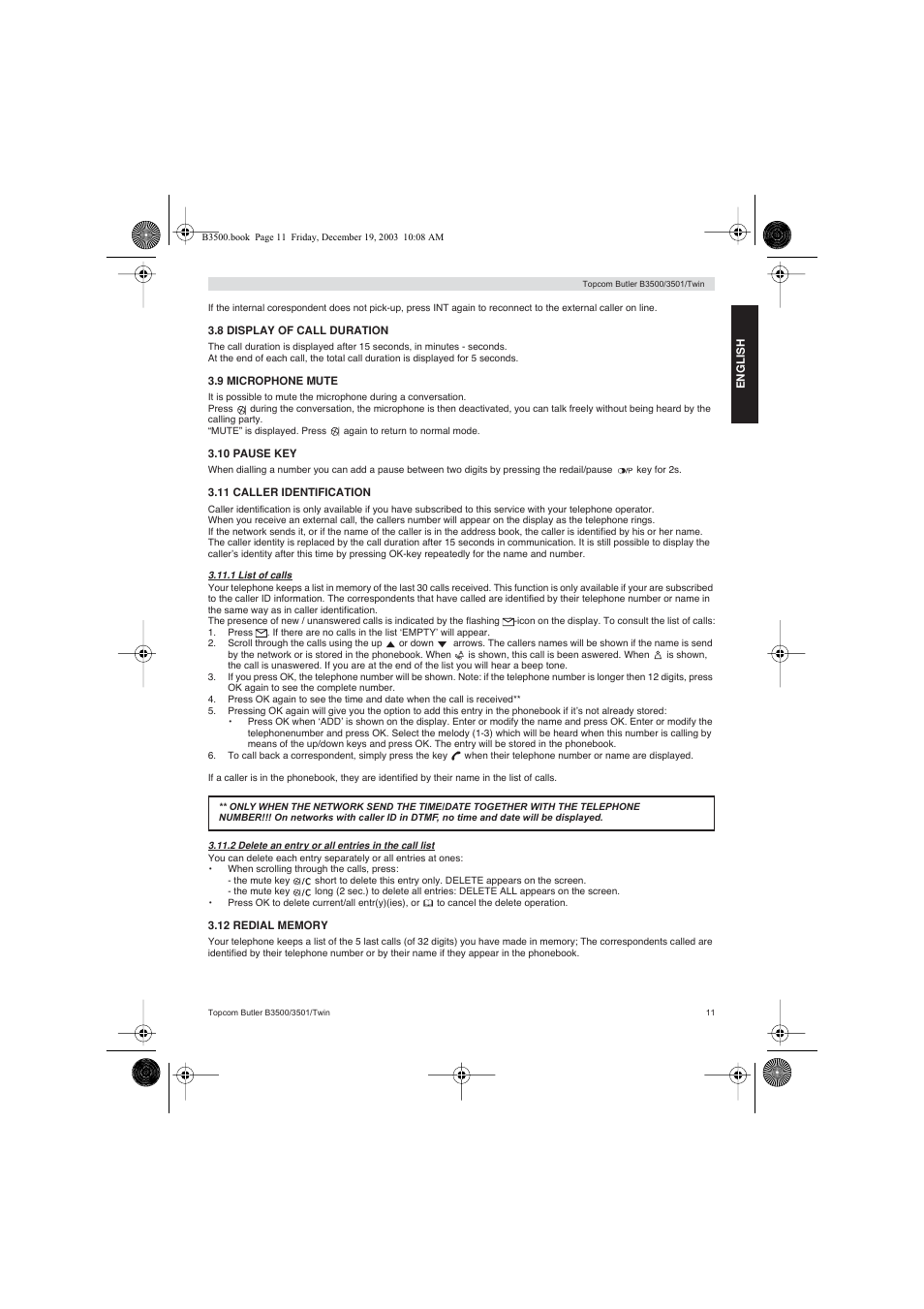 Topcom BUTLER 3500 User Manual | Page 11 / 96