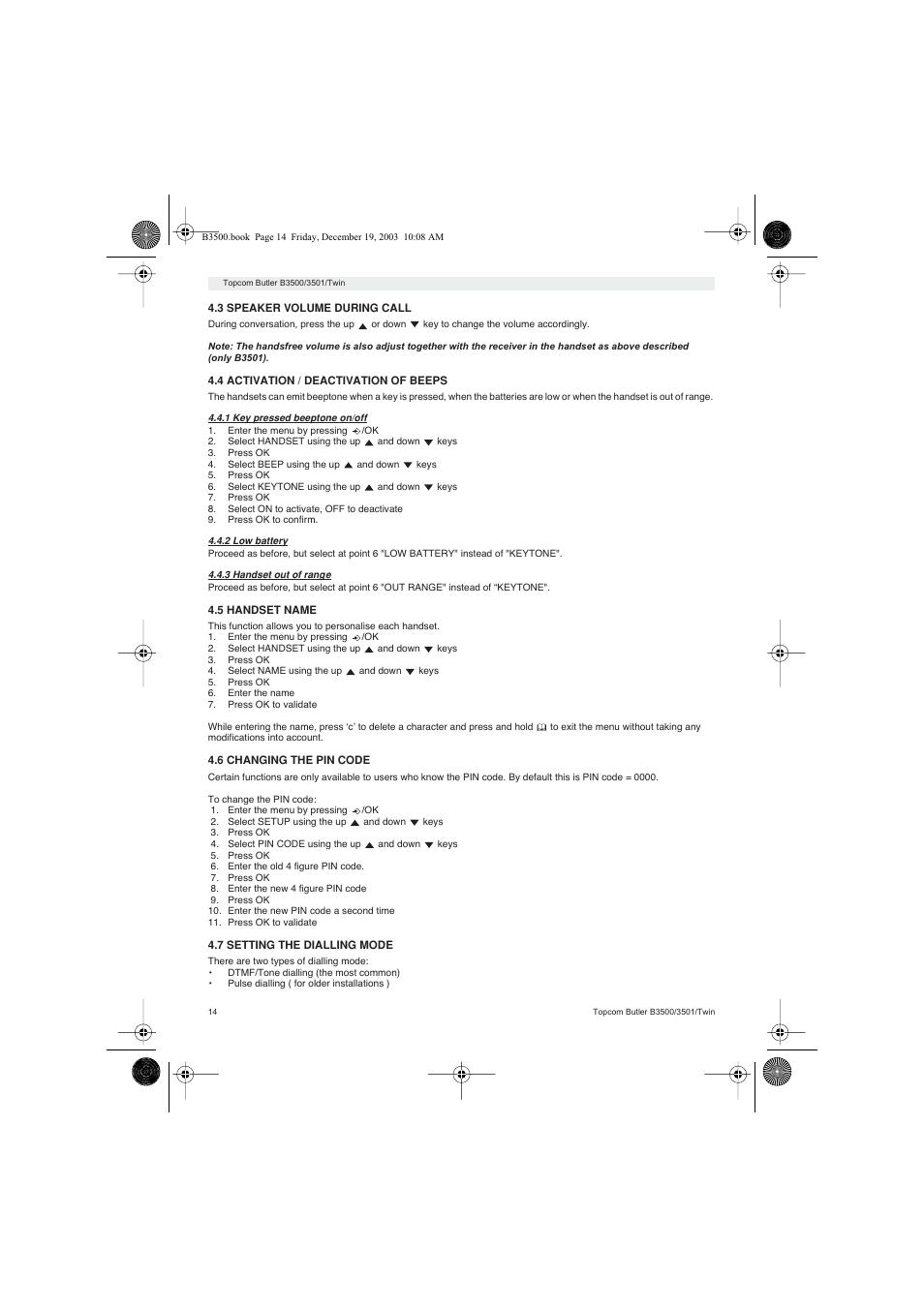 Topcom BUTLER 3500 User Manual | Page 14 / 96