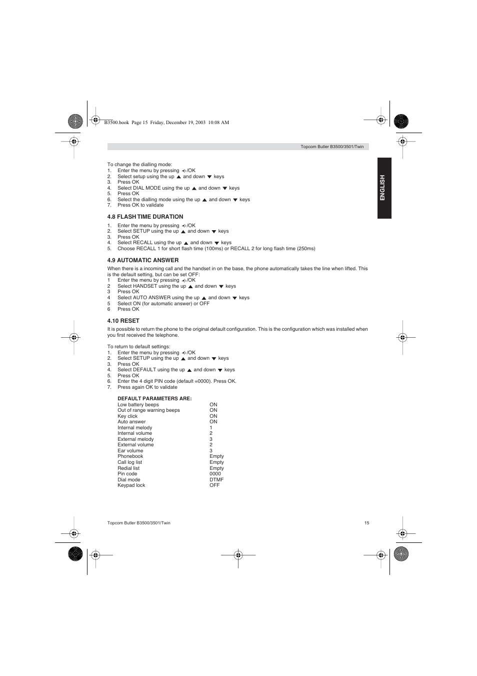 Topcom BUTLER 3500 User Manual | Page 15 / 96