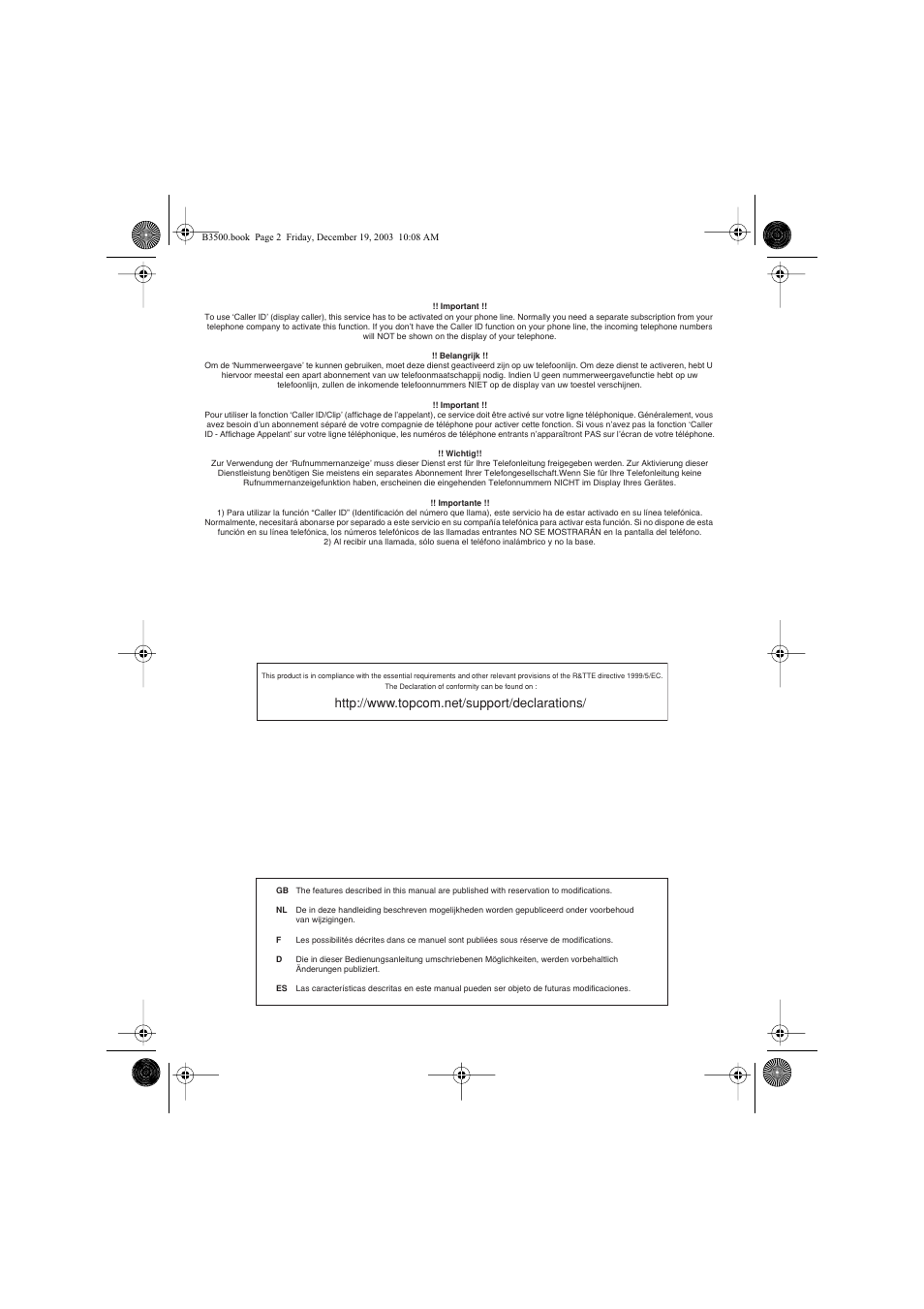 Topcom BUTLER 3500 User Manual | Page 2 / 96
