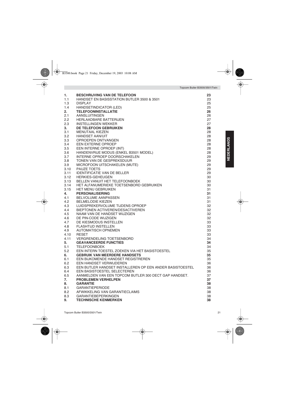 Topcom BUTLER 3500 User Manual | Page 21 / 96