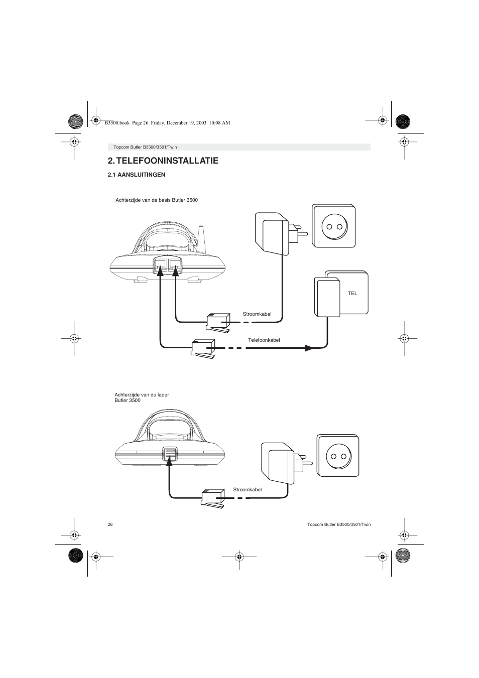 Telefooninstallatie | Topcom BUTLER 3500 User Manual | Page 26 / 96