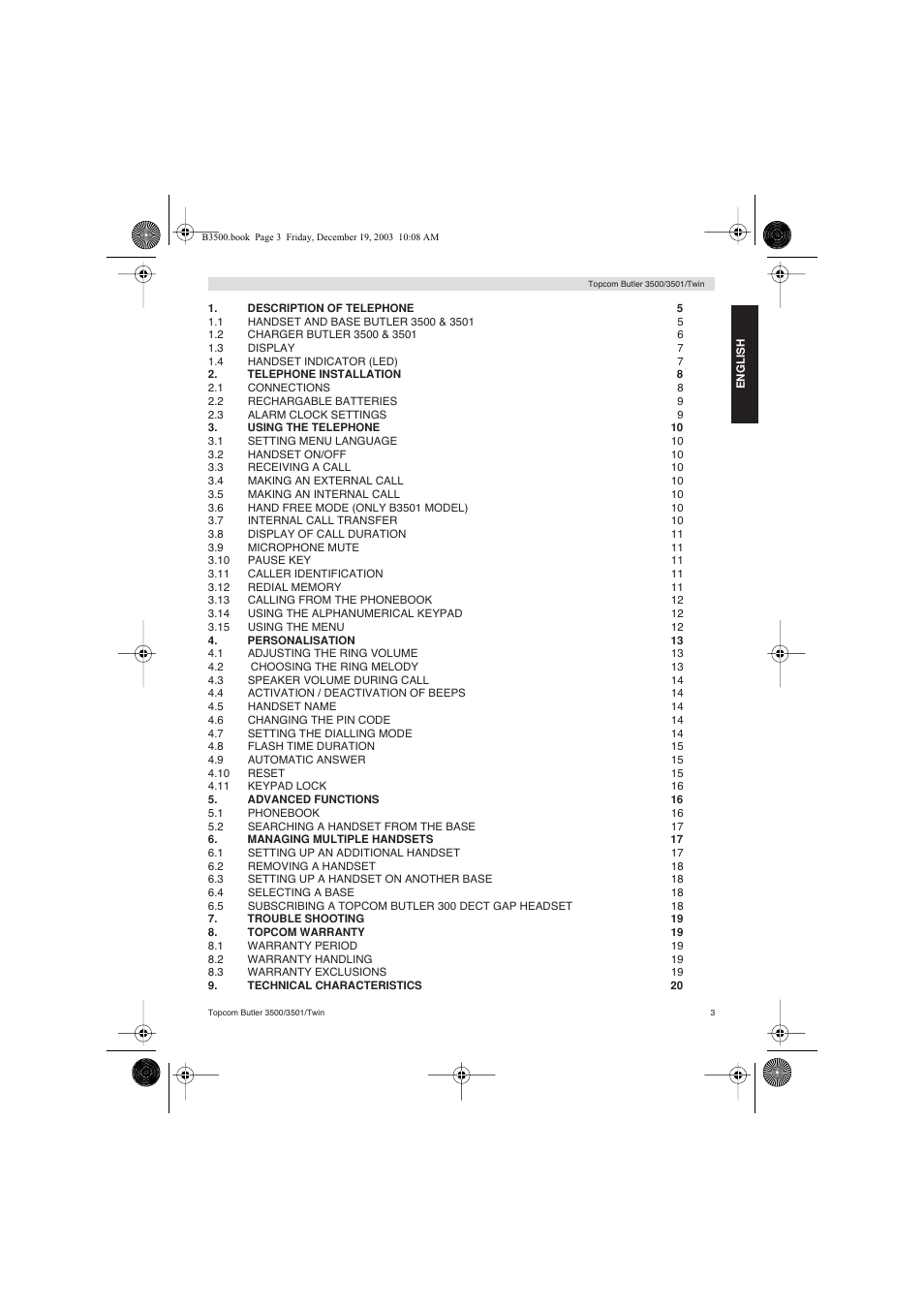 Topcom BUTLER 3500 User Manual | Page 3 / 96